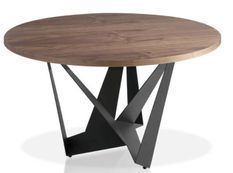 Table à manger ronde design bois noyer et pieds acier noir Bazika 120 cm