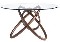 Table à manger ronde design en bois couleur noyer et verre transparent Artista