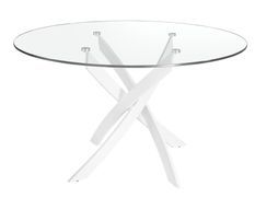 Table à manger ronde design Princia - Acier blanc et verre trempé