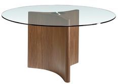 Table à manger ronde design Trina 150 cm - Noyer et verre transparent