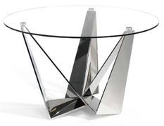 Table à manger ronde design verre trempé et pieds acier chromé Bazika 130 cm