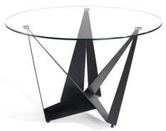 Table à manger ronde design verre trempé et pieds acier noir Bazika 120 cm