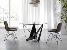 Table à manger ronde design verre trempé et pieds acier noir Bazika 120 cm