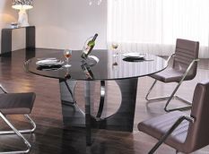 Table à manger ronde design verre trempé gris 150 cm