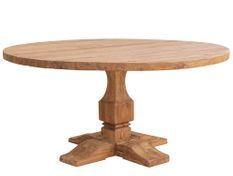 Table à manger ronde en bois massif naturel de teck VIKALE Ø160 cm