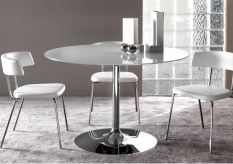 Table a manger ronde en verre trempé transparent ou opaque et pied acier chromé Diamino - 60,80,100 ou 120 cm