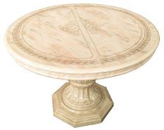 Table à manger ronde extensible bois vernis laqué brillant beige et onyx effet marbré Lesly 110 à 160 cm
