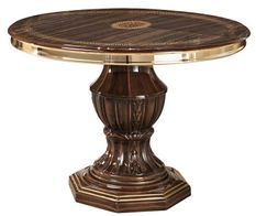 Table à manger ronde extensible bois vernis laqué brillant marron et doré Vinza 110 à 160 cm