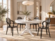 Table à manger ronde extensible VERZA Ø 120 à 160 cm – Bois massif et laqué blanc – Haut de gamme