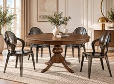 Table à manger ronde extensible VERZA Ø 120 à 160 cm – Bois massif et vernis marron – Haut de gamme