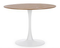 Table à manger ronde KULIPA Ø100 cm – Acier blanc & bois naturel – 4 places