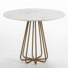 Table à manger ronde marbre blanc et pieds métal doré D 95 cm