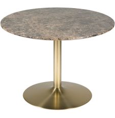 Table à manger ronde marbre marron pieds métal doré Arau D 106 cm