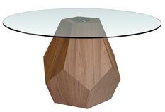 Table à manger ronde Okta 150 cm - Noyer et verre transparent