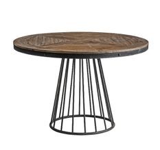 Table à manger ronde pin massif recyclé foncé et métal noir Coben 120 cm