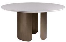 Table à manger ronde porcelaine blanche et acier marron Kerpa 150 cm