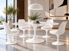 Table à manger ronde TULIPE - Plateau en marbre – Pied central en métal – Pied central en aluminium – Fabrication italienne haut de gamme