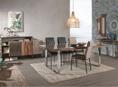 Table à manger STAVY 180 cm - Bois massif & pieds acier chromé - 8 places