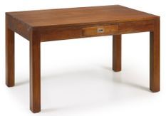 Table à manger style coloniale avec 2 tiroirs Falkane 140 cm - Bois d'acajou massif