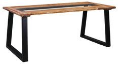 Table à manger verre et acacia massif pieds métal noir Kasia 180 cm