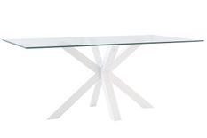 Table à manger verre trempé et pieds métal blanc Trikano - 4 tailles
