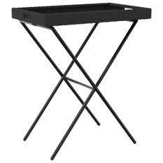 Table à plateau pliable noir 65x40x75 cm résine tressée