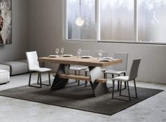 Table à rallonges 8 à 14 places bois clair et pieds acier gris foncé 180 à 284 cm Klaro