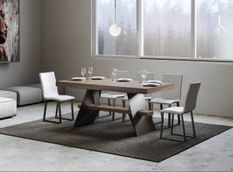 Table à rallonges 8 à 14 places bois foncé et pieds acier gris foncé 180 à 284 cm Klaro
