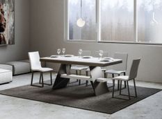 Table à rallonges bois blanc avec un cadre et des pieds acier gris foncé 8 à 14 places 180 à 284 cm Borys