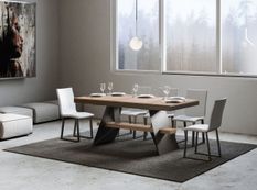 Table à rallonges bois clair et pieds métal gris 6 à 20 places L 160 à 420 cm Bary