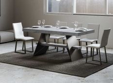 Table à rallonges 8 à 14 places bois gris effet béton et pieds acier gris foncé 180 à 284 cm Klaro