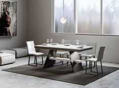 Table à rallonges frêne blanc et pieds métal gris 6 à 12 places L 160 à 264 cm Bary