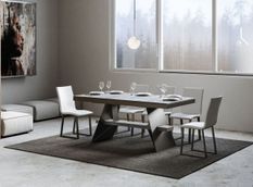 Table à rallonges gris béton et pieds métal gris 6 à 20 places L 160 à 420 cm Bary