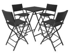 Table bar carrée et 4 chaises de jardin résine tressée noir Klark