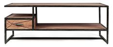 Table basse 1 tiroir en bois clair d'acacia vernis mat et acier noir Makune 120 cm