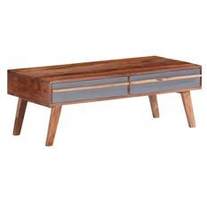 Table basse 2 tiroirs bois massif foncé Kinley 110 cm