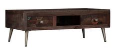 Table basse 2 tiroirs bois massif recyclé foncé et pieds métal gris Claireauta