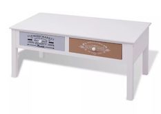 Table basse 2 tiroirs bois paulownia massif blanc Frenchy