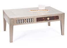 Table basse 2 tiroirs métal gris et bois clair Nala 110 cm