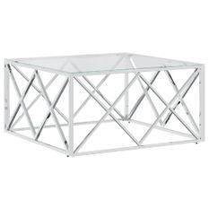 Table basse 80x80x40 cm acier inoxydable et verre