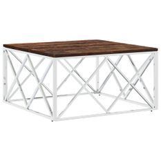 Table basse acier inoxydable et bois massif de récupération