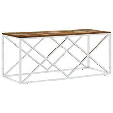 Table basse acier inoxydable et bois massif de récupération