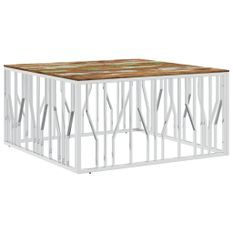 Table basse argenté acier inoxydable/bois massif récupération