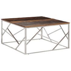 Table basse argenté acier inoxydable et bois de mélèze massif