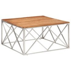 Table basse argenté acier inoxydable et bois massif d'acacia