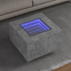 Table basse avec LED gris béton 60x60x40 cm bois d'ingénierie