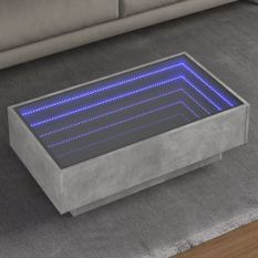 Table basse avec LED gris béton 90x50x30 cm bois d'ingénierie