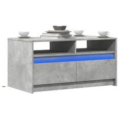 Table basse avec lumières LED gris béton bois d'ingénierie