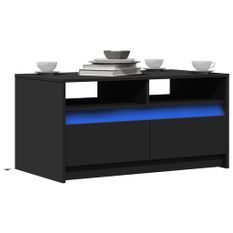 Table basse avec lumières LED noir bois d'ingénierie