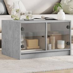 Table basse avec portes en verre gris béton 68x50x42 cm